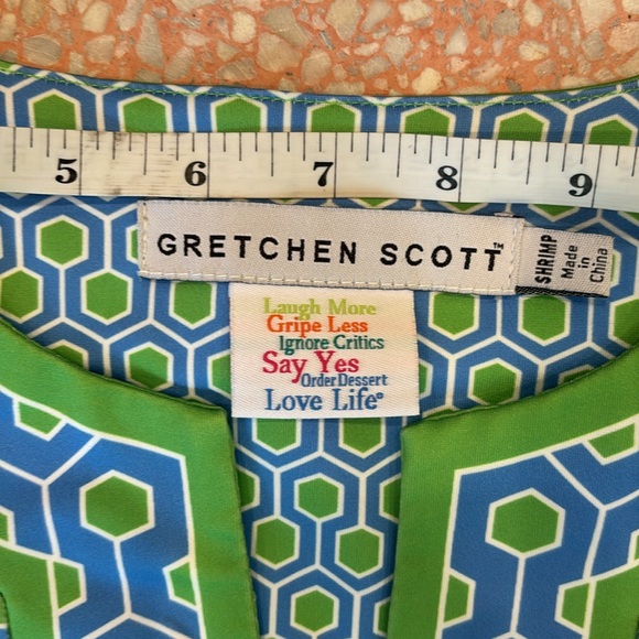 Gretchen Scott Womens V Neck Tunic Top Blouse Size Shrimp (XXS) Green Blue - Picture 4 of 9